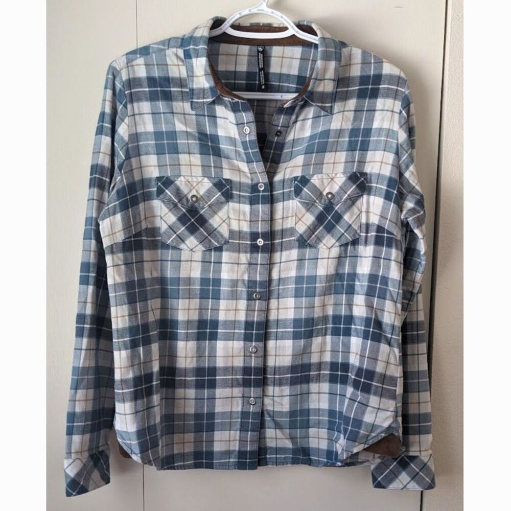 KÜHL Tess Flannel Plaid Button Down Shirt size M Corduroy Hiking Granola Fall
